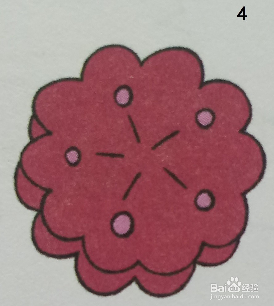 用玫红色绘制桃酥的简笔画（食物篇）