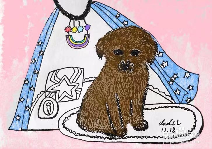 茉莉蜡笔手绘之小泰迪犬