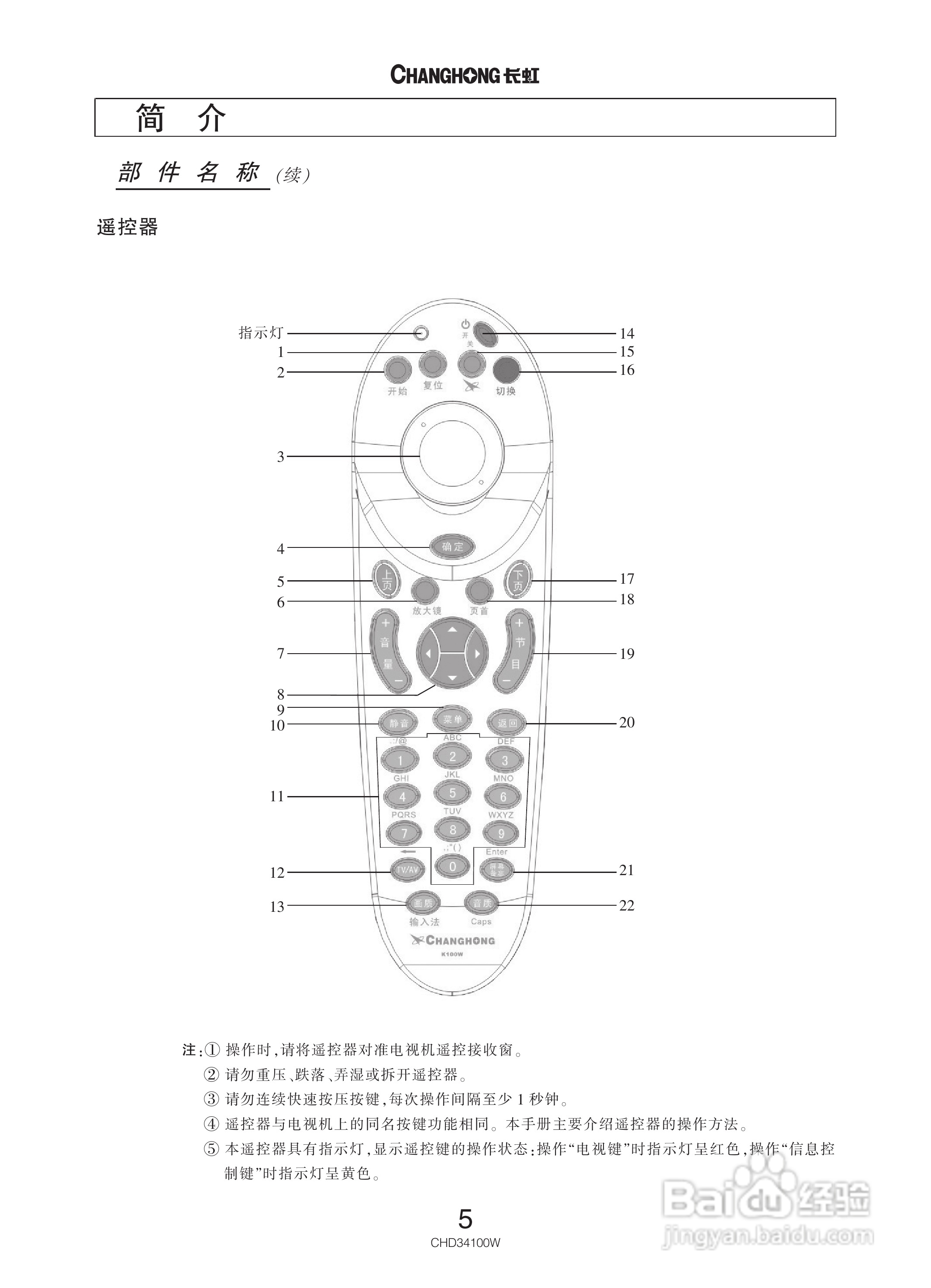 长虹彩色电视CHD34100W型说明书:[1]