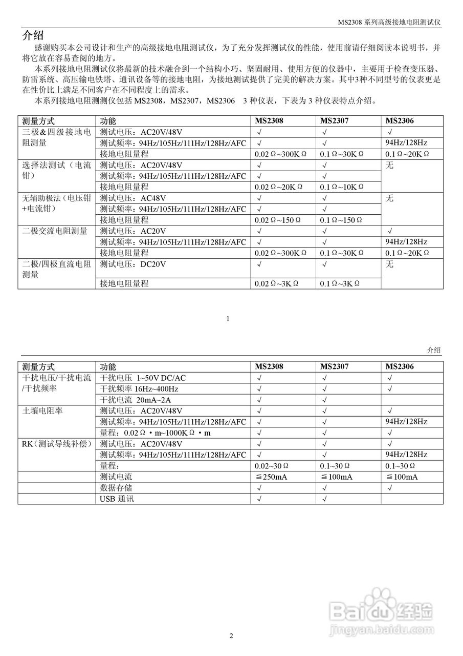 华仪MS2308地电阻测试仪使用说明书:[1]