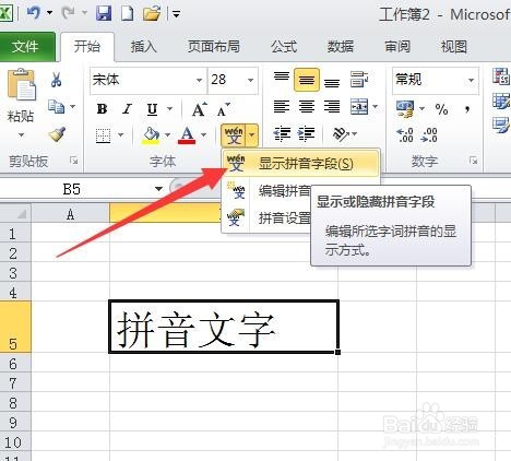 Excel2010怎样给文字加拼音