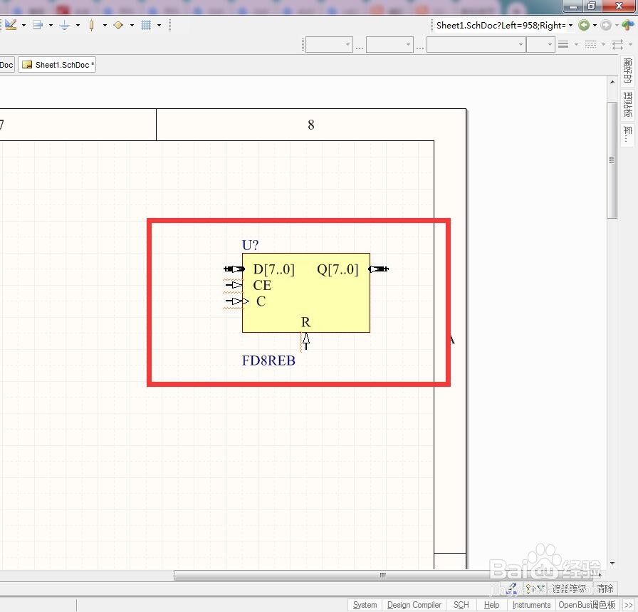 如何在AD中放置同步总线使能8位D型触发器？