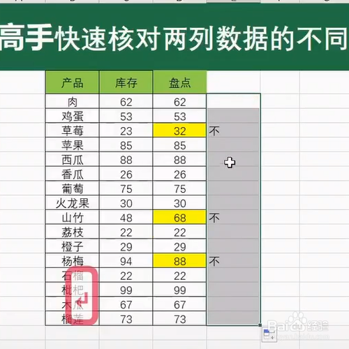 ExceL中如何快速核对两列数据的不同