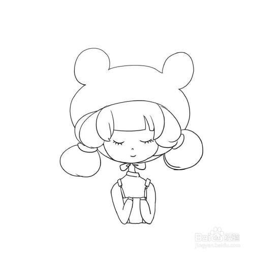 戴小熊帽子的小女孩简笔画教程