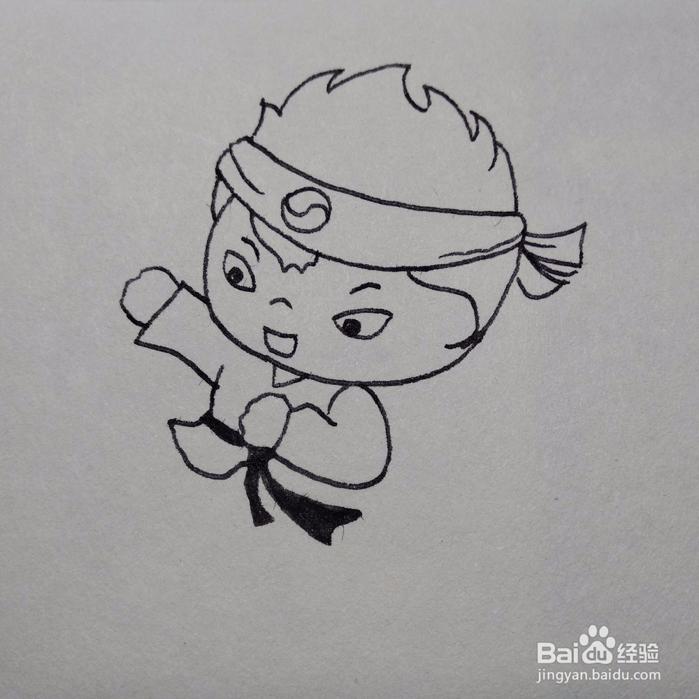 如何画技艺高超练飞腿的跆拳道黑带卡通简笔画