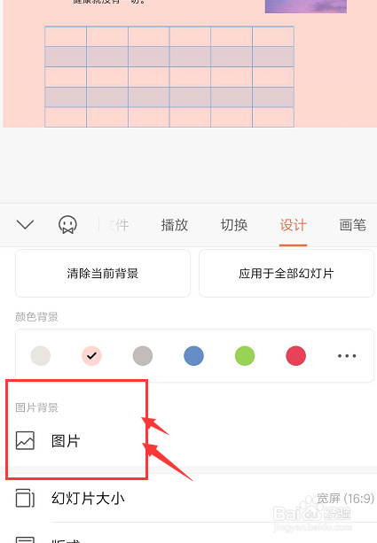 手机WPS幻灯片中如何添加/清除背景颜色