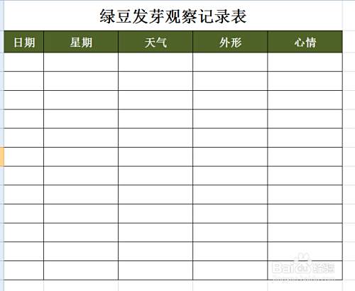 绿豆芽生长观察记录表图片应该怎么填？