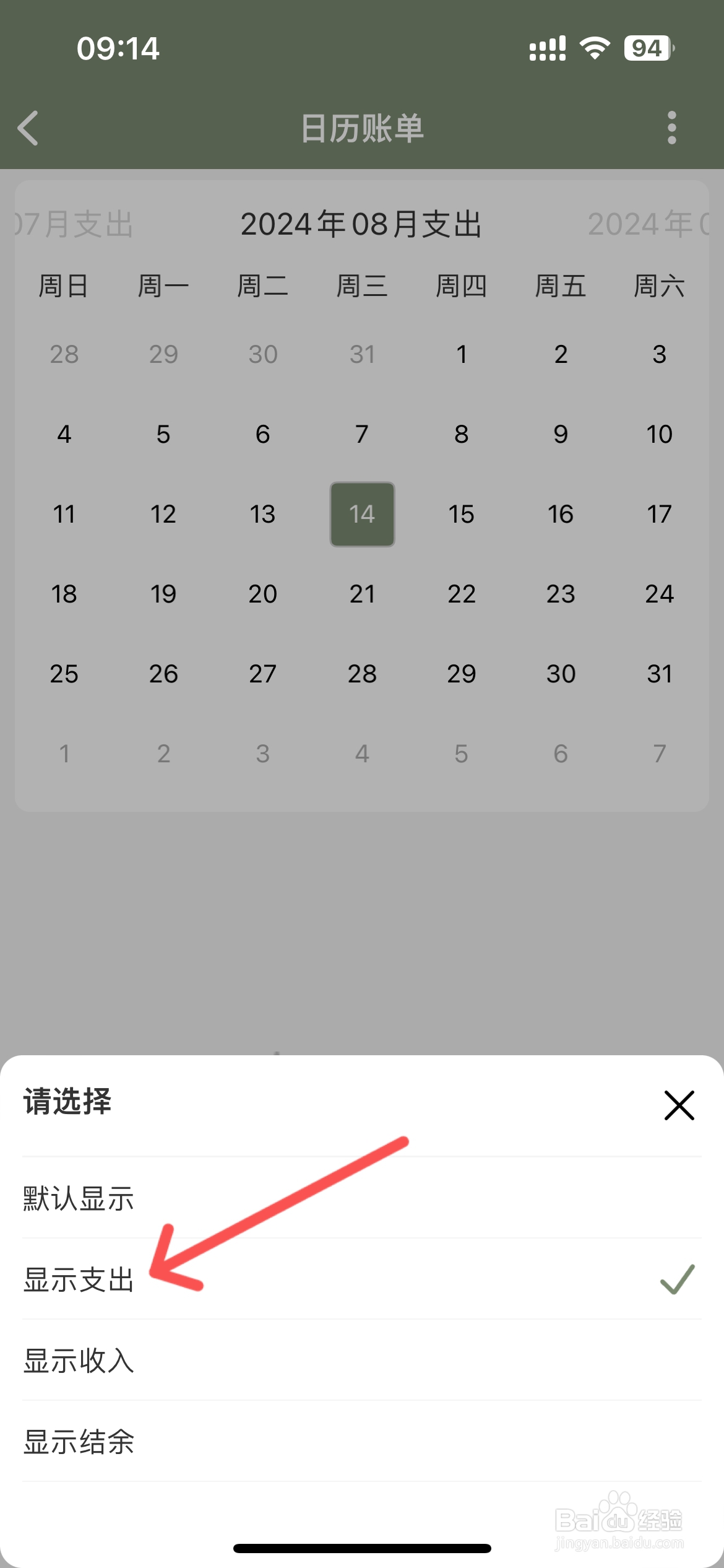 熊猫记账怎么设置日历账单显示支出