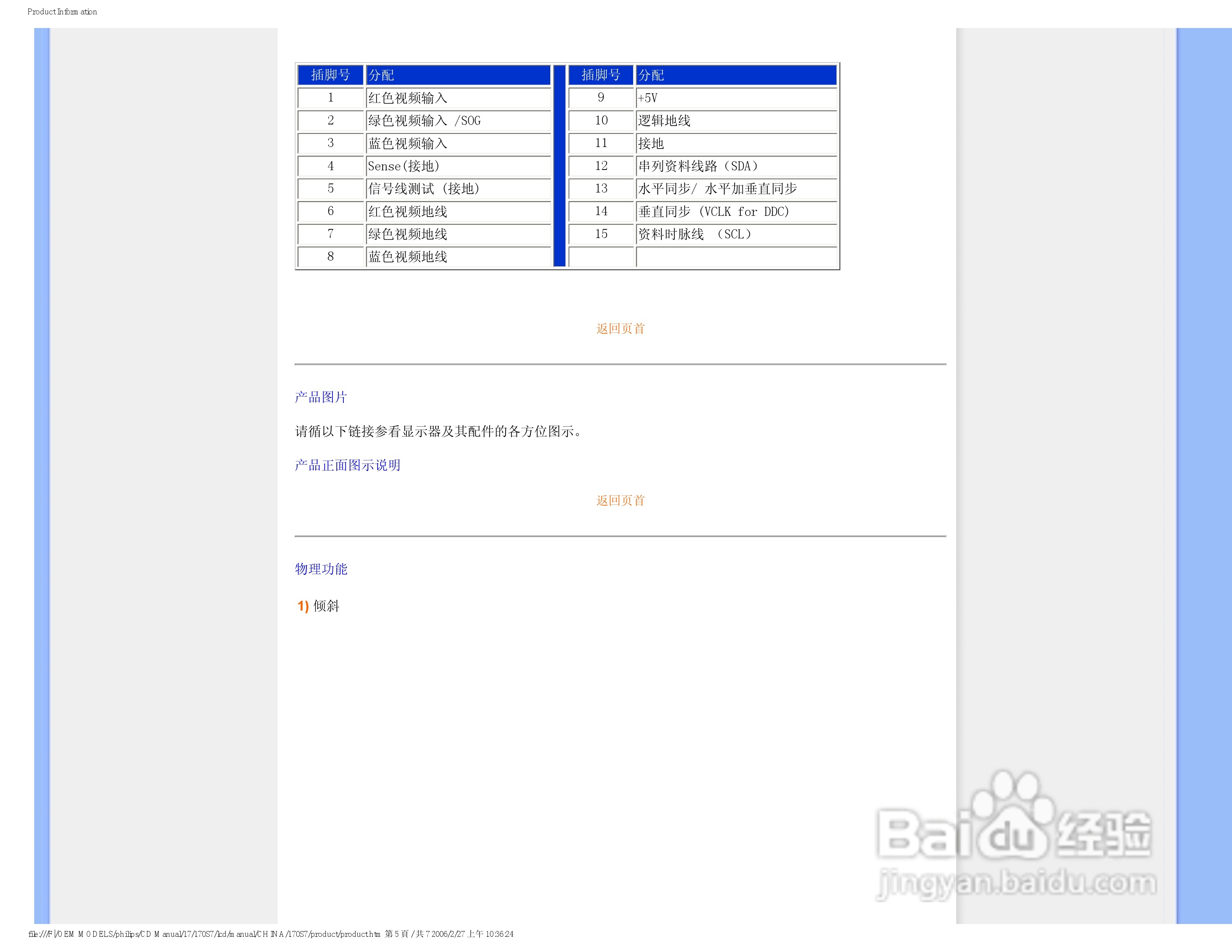 飞利浦170S7FG/93液晶显示器使用说明书:[4]