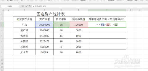 excel如何计算平均年限法下每年应计提折旧额