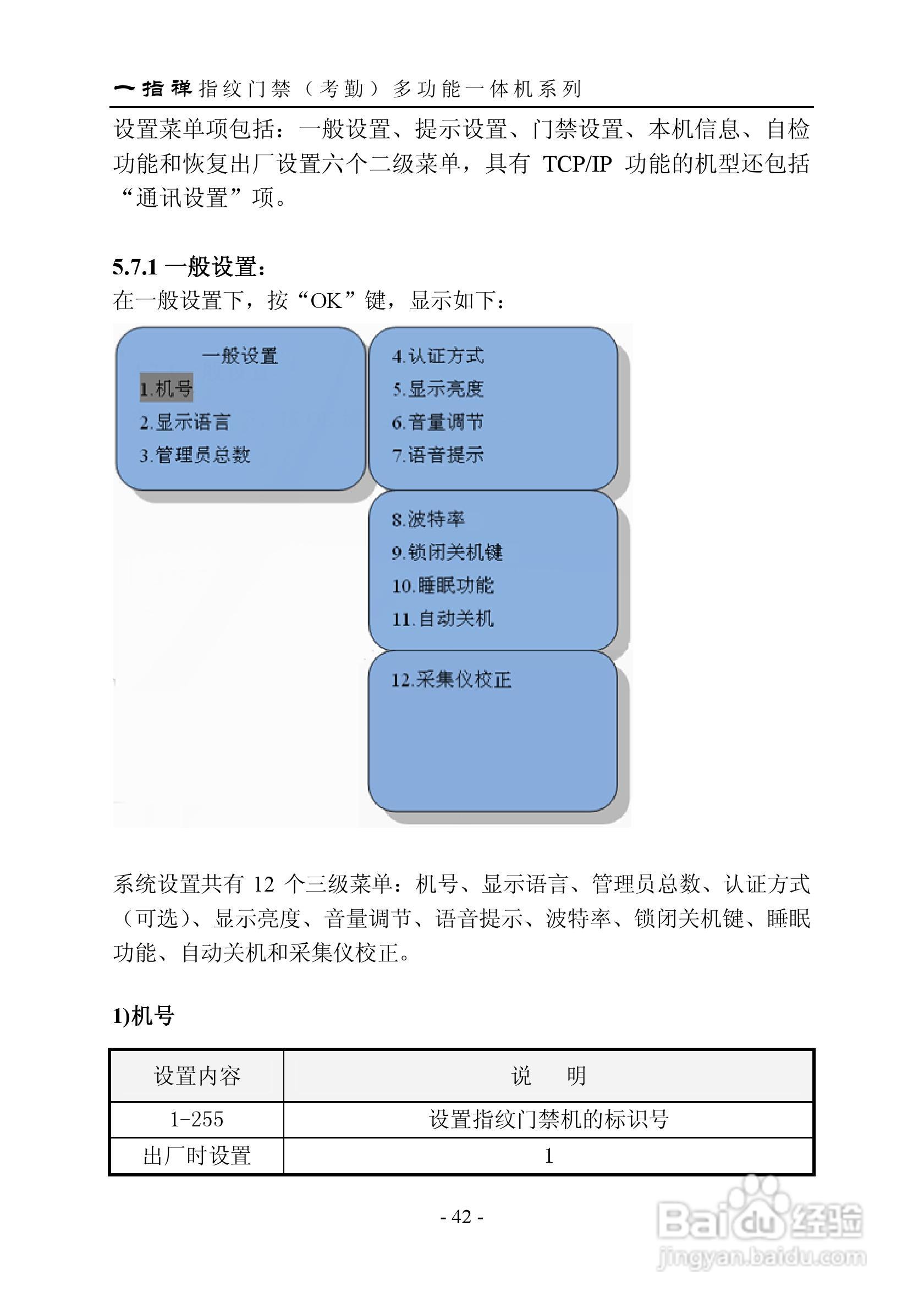 一指禅指JZA1003A纹门禁（考勤）多功能一体机说明书:[5]