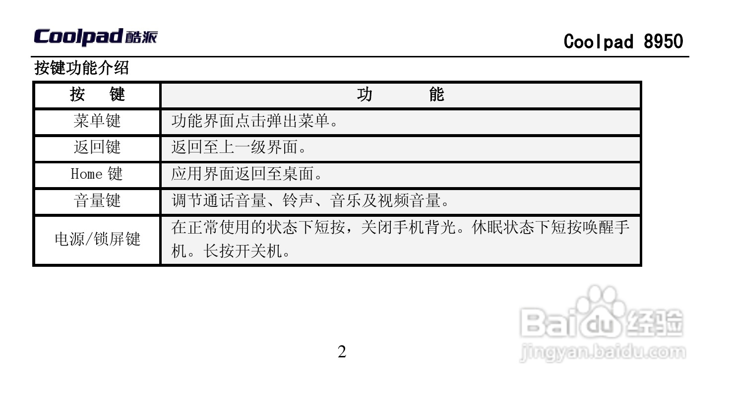 酷派 Coolpad 8950手机说明书:[2]