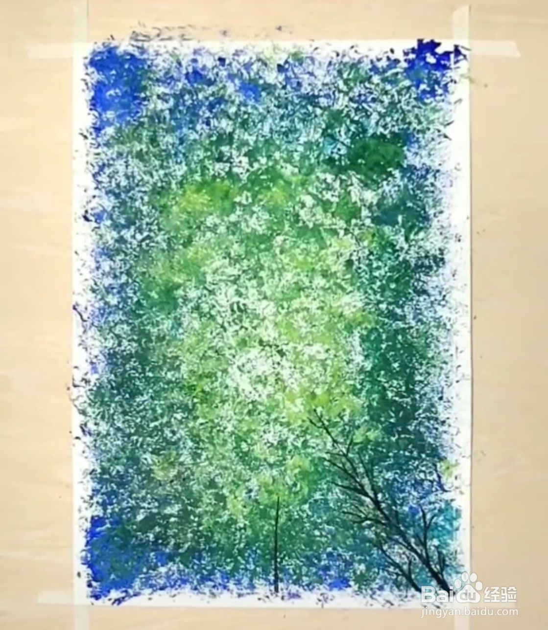 教你用纸团画出仰望树林