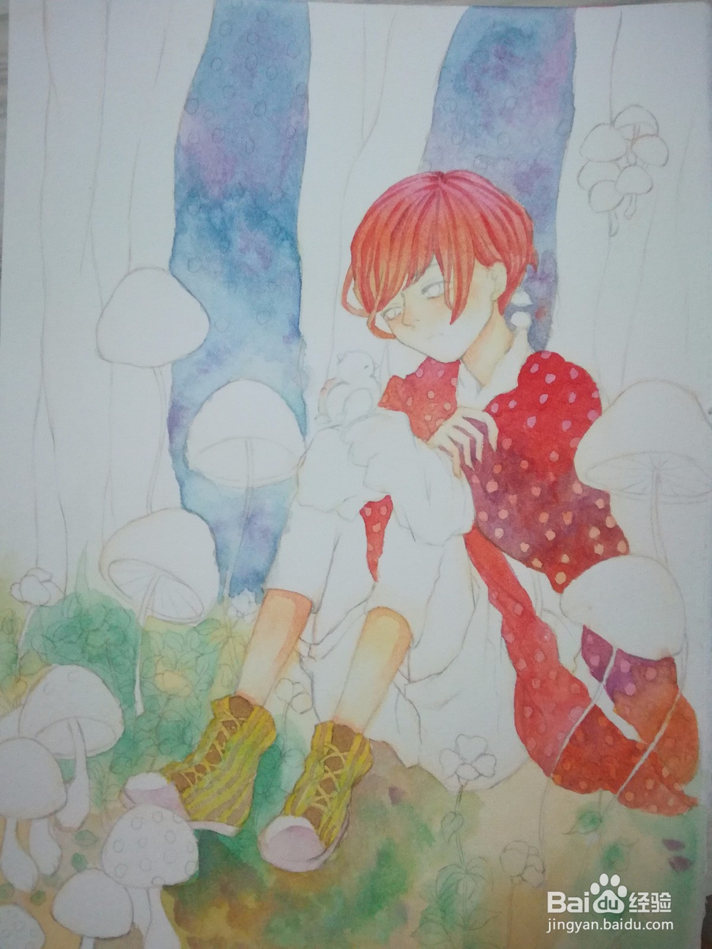 《蘑菇少年》水彩插画人物上色教程