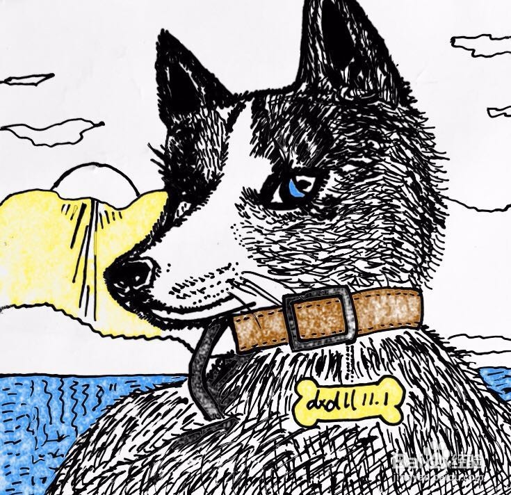 茉莉蜡笔手绘之萌宠哈士奇