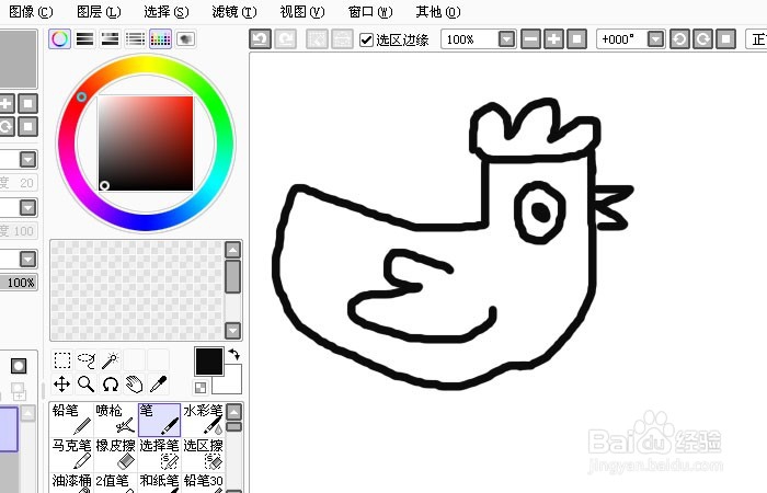 Sai软件手绘简笔画骄傲的小公鸡