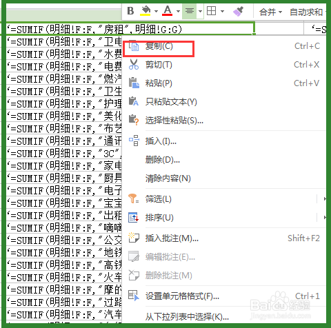 如何让某一个支出小分类的的总额自动计算出来。