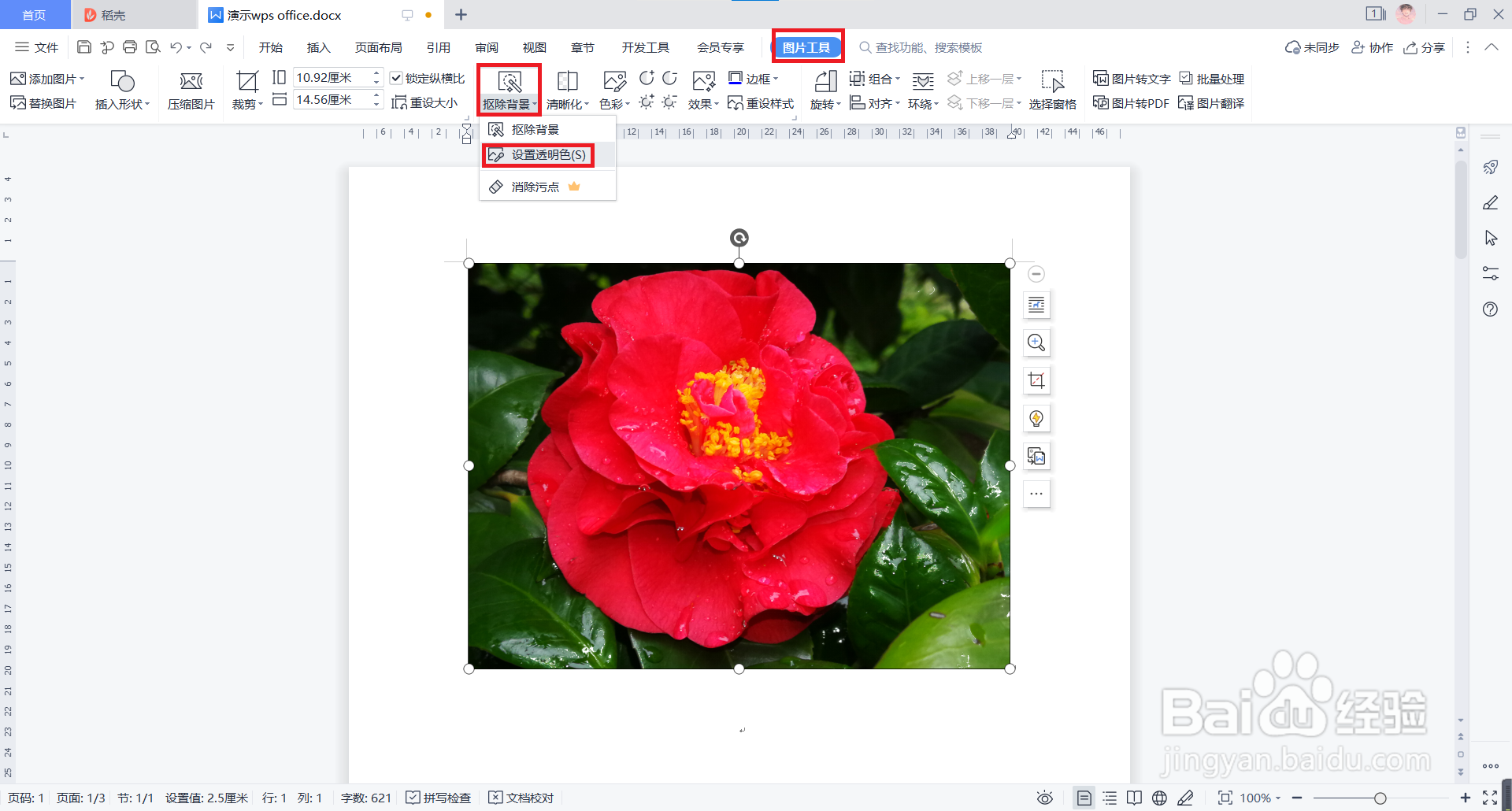 WPS文档中如何给图片背景设置透明色？