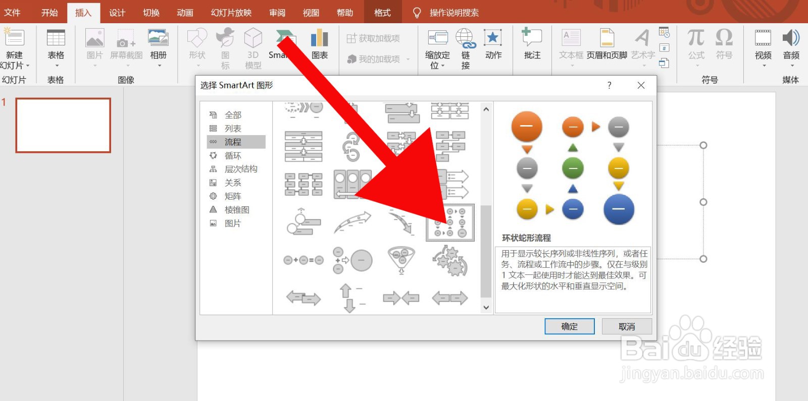 PowerPoint中如何插入环状蛇形流程