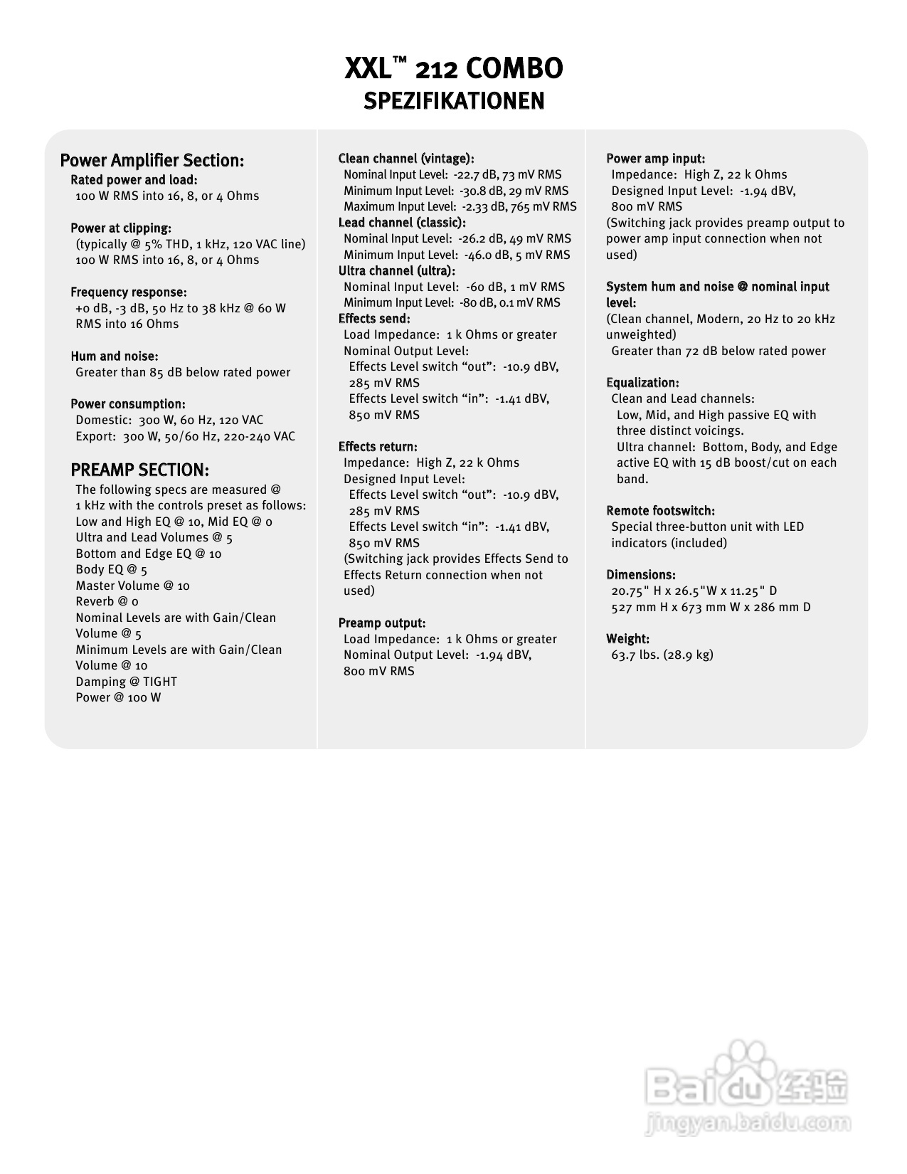 百威 XXL 212 Combo音响说明书:[2]