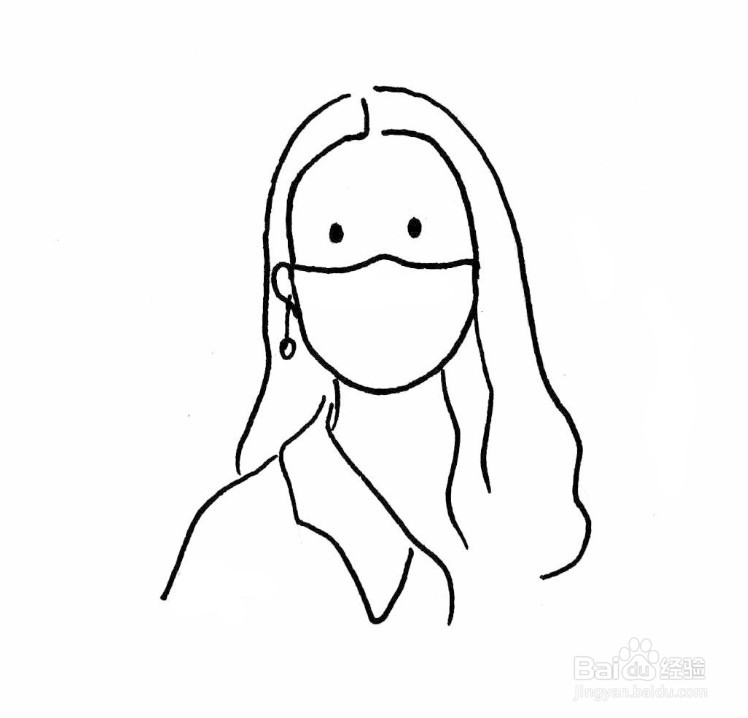 带口罩的女孩简笔画