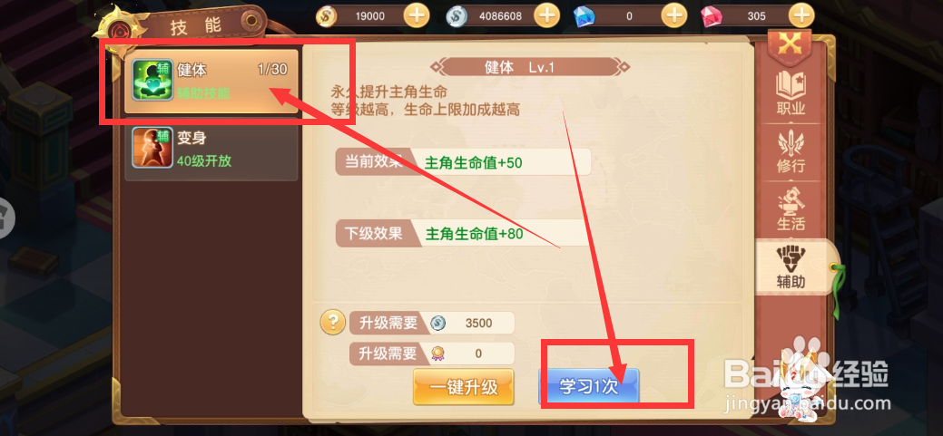 驯龙物语游戏辅助技能健体如何升级