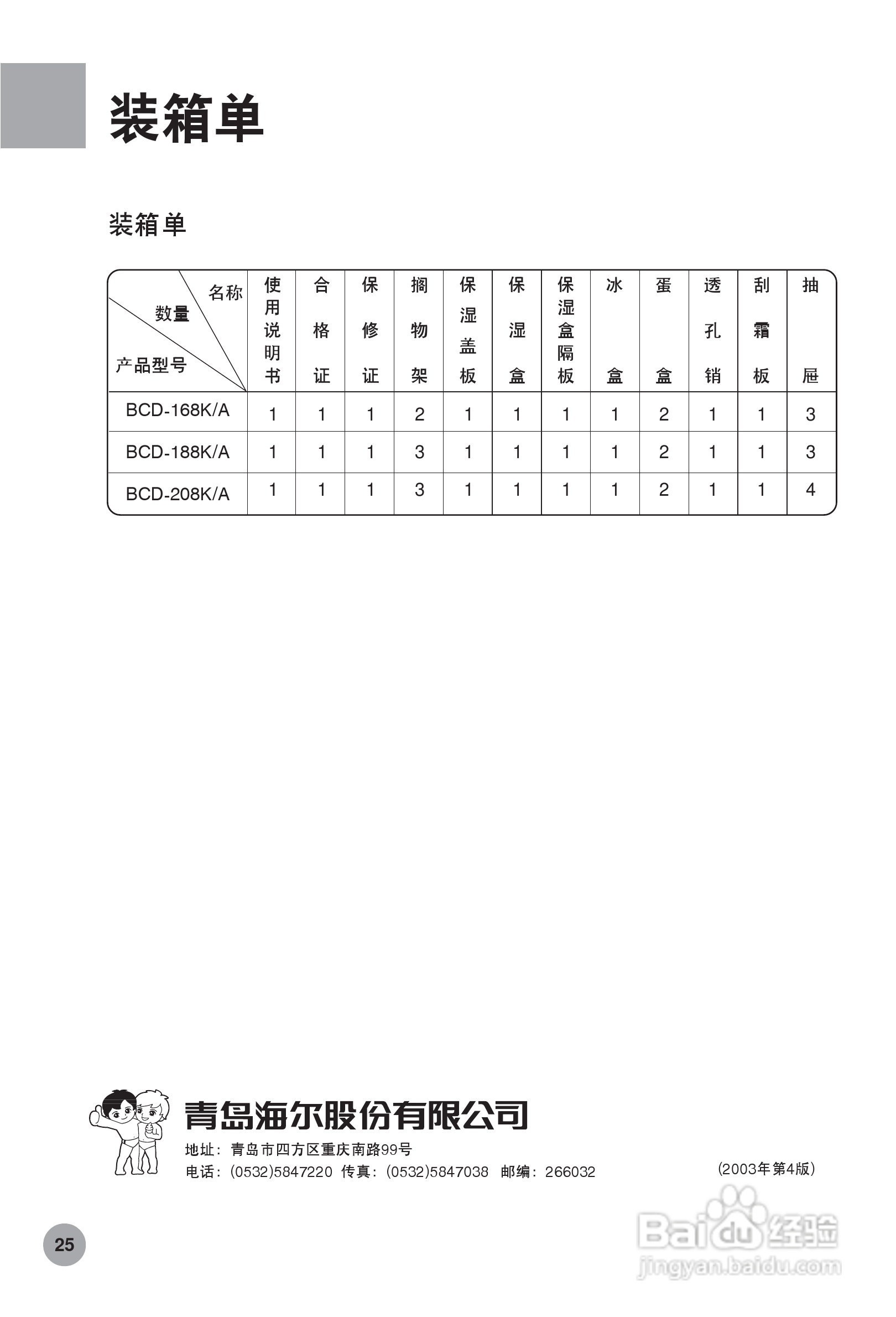 海尔节能冰箱BCD-208K/A型说明书:[1]