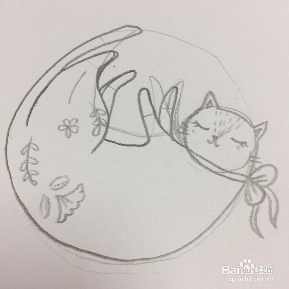 花草小猫咪刺绣图样的教程