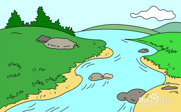 如何画一条卡通河流