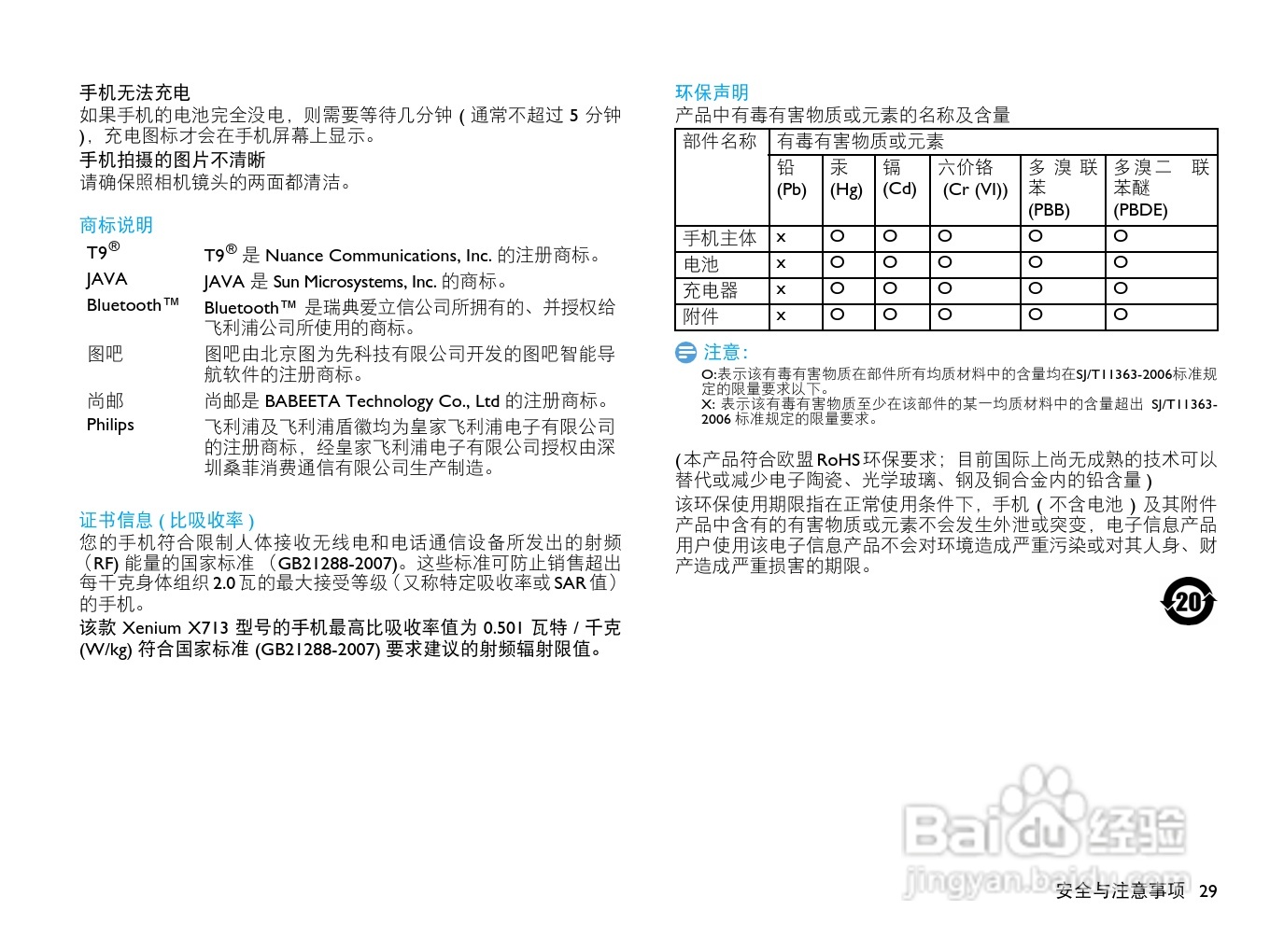 飞利浦X713手机使用说明书:[3]