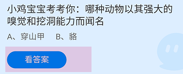 哪种动物以强大的嗅觉和挖洞能力闻名?蚂蚁庄园