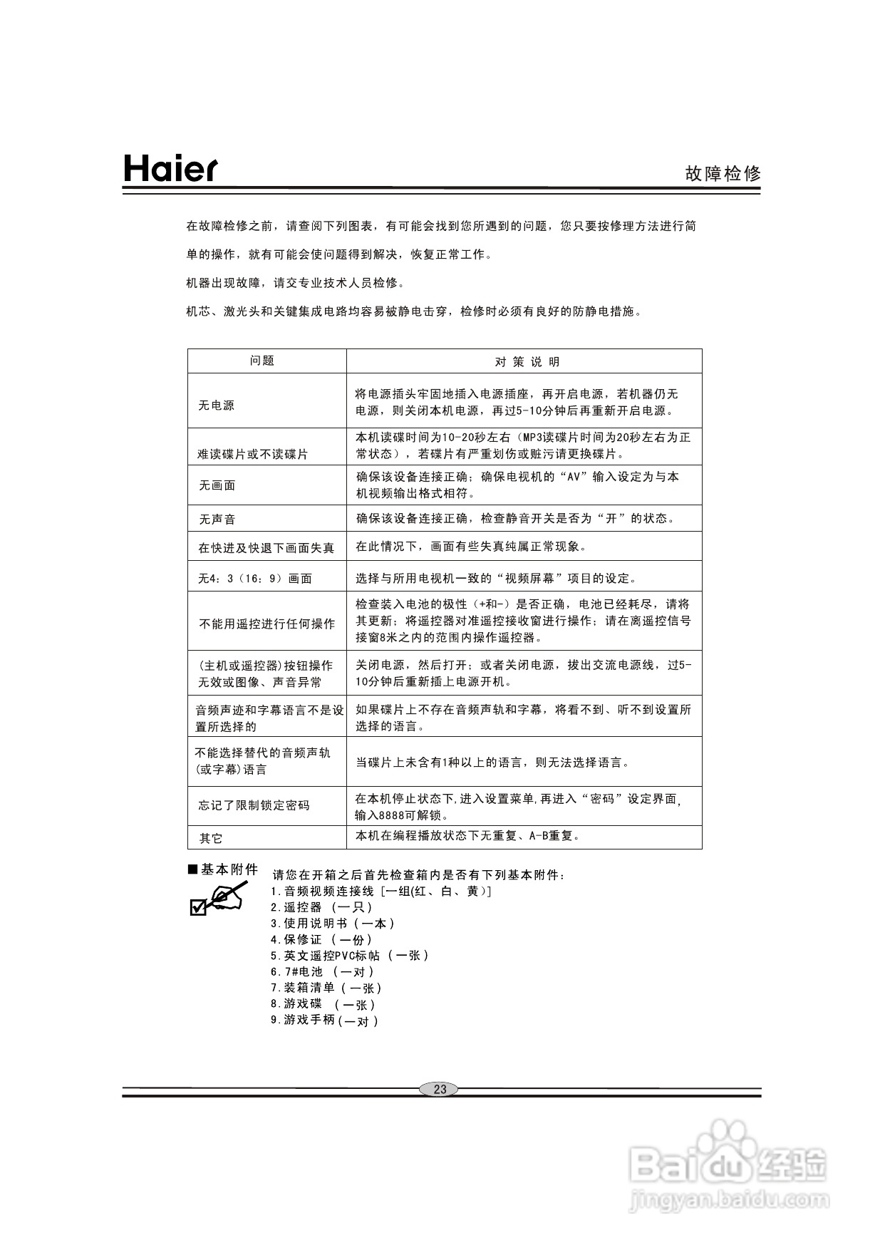 海尔DVD-H625G影碟机使用说明书:[2]