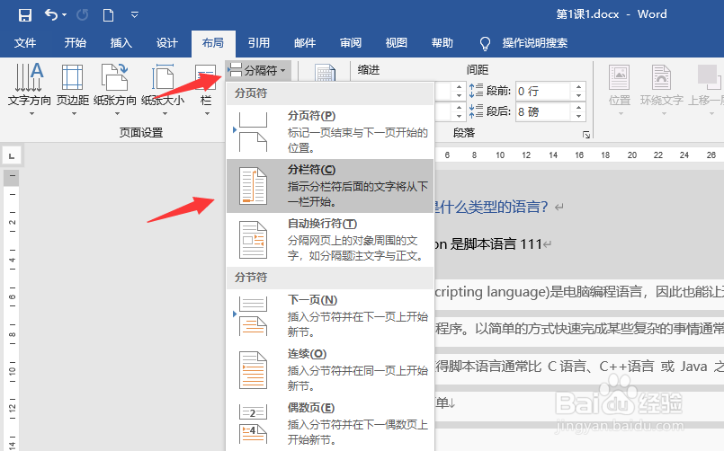 word2019文档怎么插入分隔符