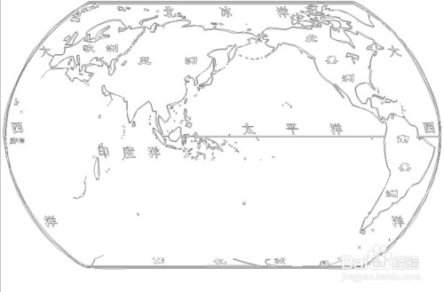 画出地图右侧的美洲大陆形状线条.