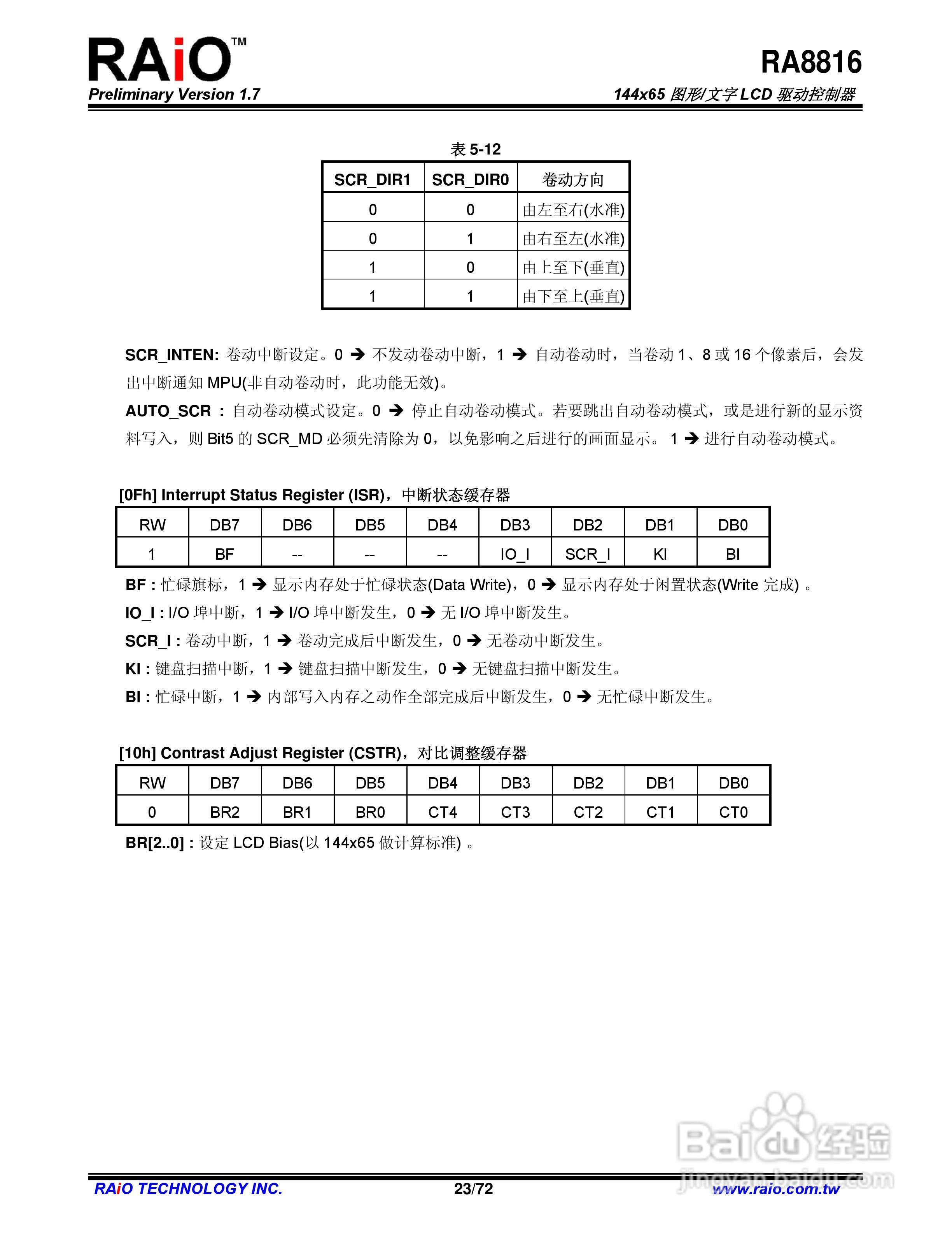 RAiO RA8816 144x65图形/文字LCD驱动控制器说明书:[3]