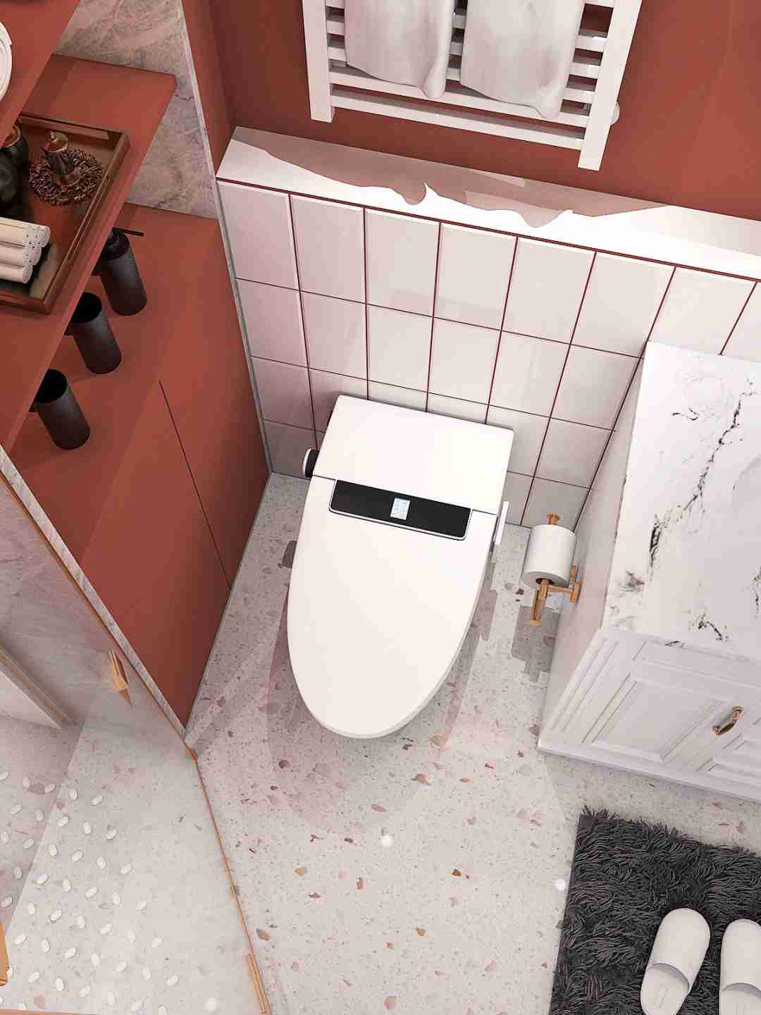 浴室只有4平方，用复古红打造精致感