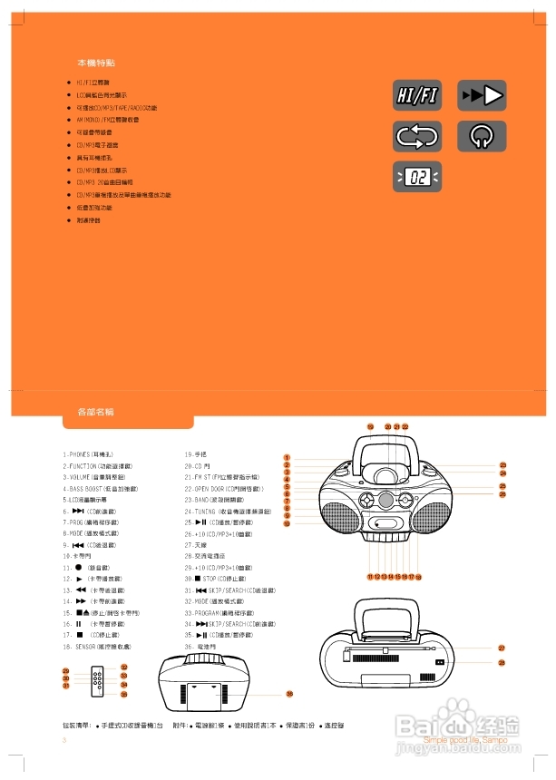 旺德电通AK-W610ML手提式CD/MP3收录音机说明书