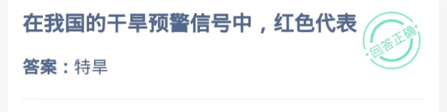 在我国的干旱预警信号中红色代表?