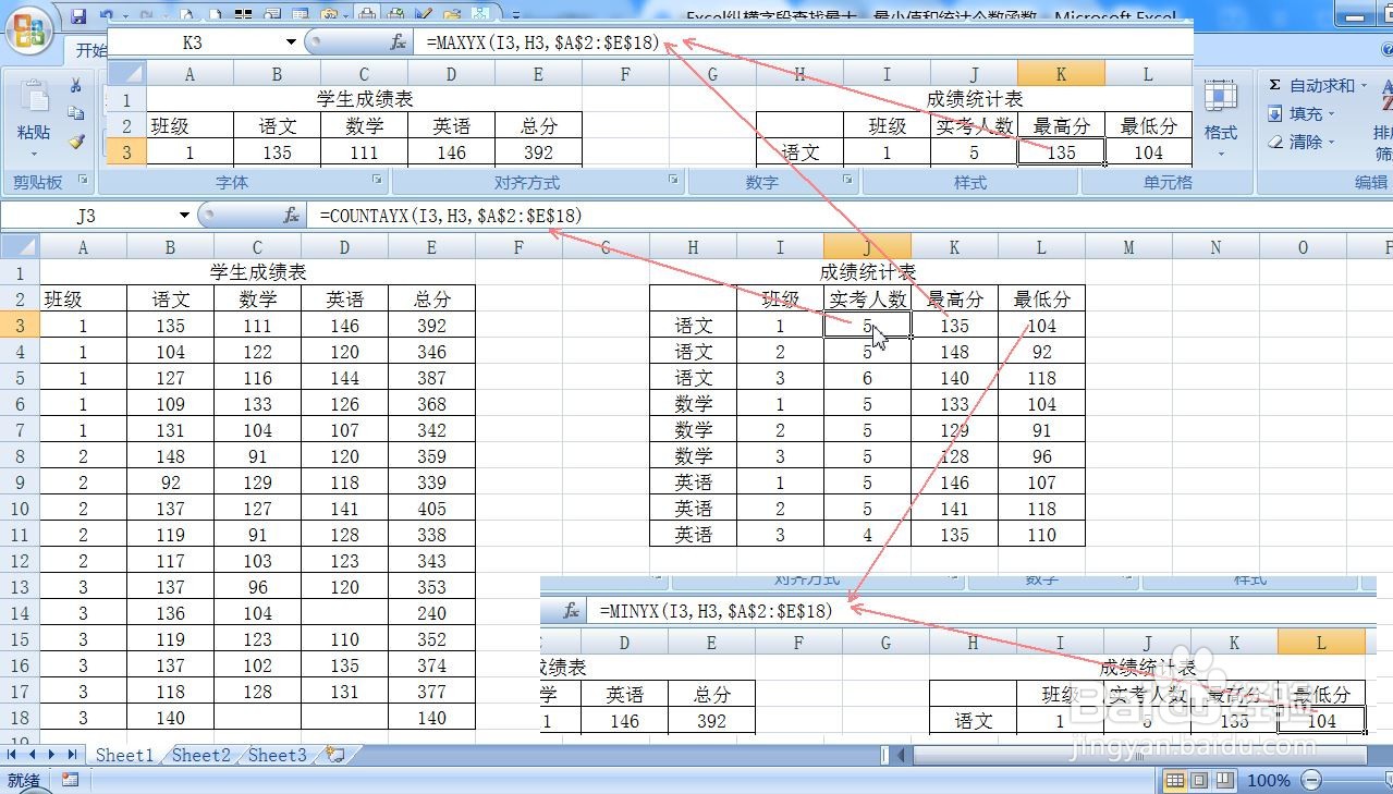 Excel纵横字段查找最大、最小值和统计个数函数