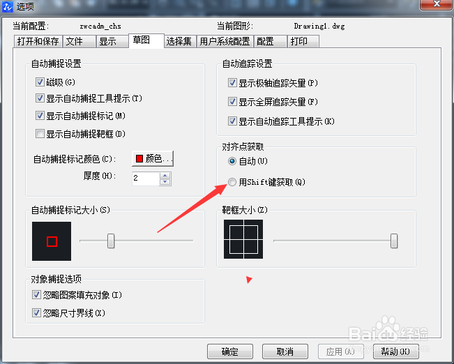 CAD2020怎么设置用shift键获取