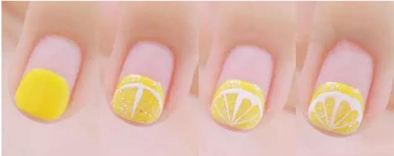 柠檬柚子美甲教程