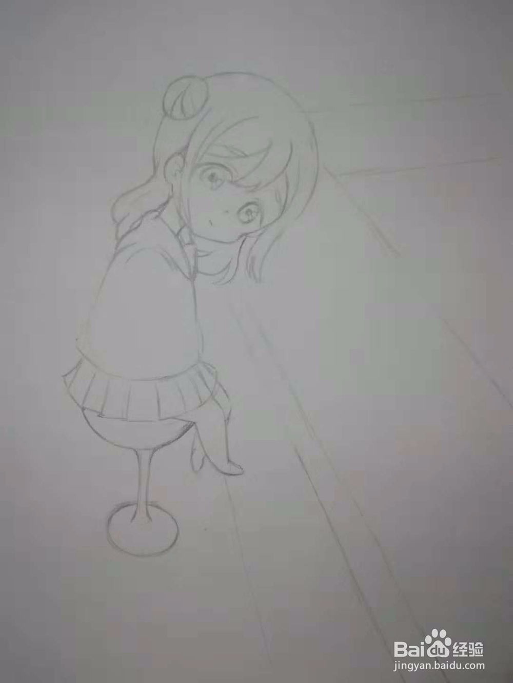 吧台休息的水手服漫画Q版人物手绘插画线稿教程