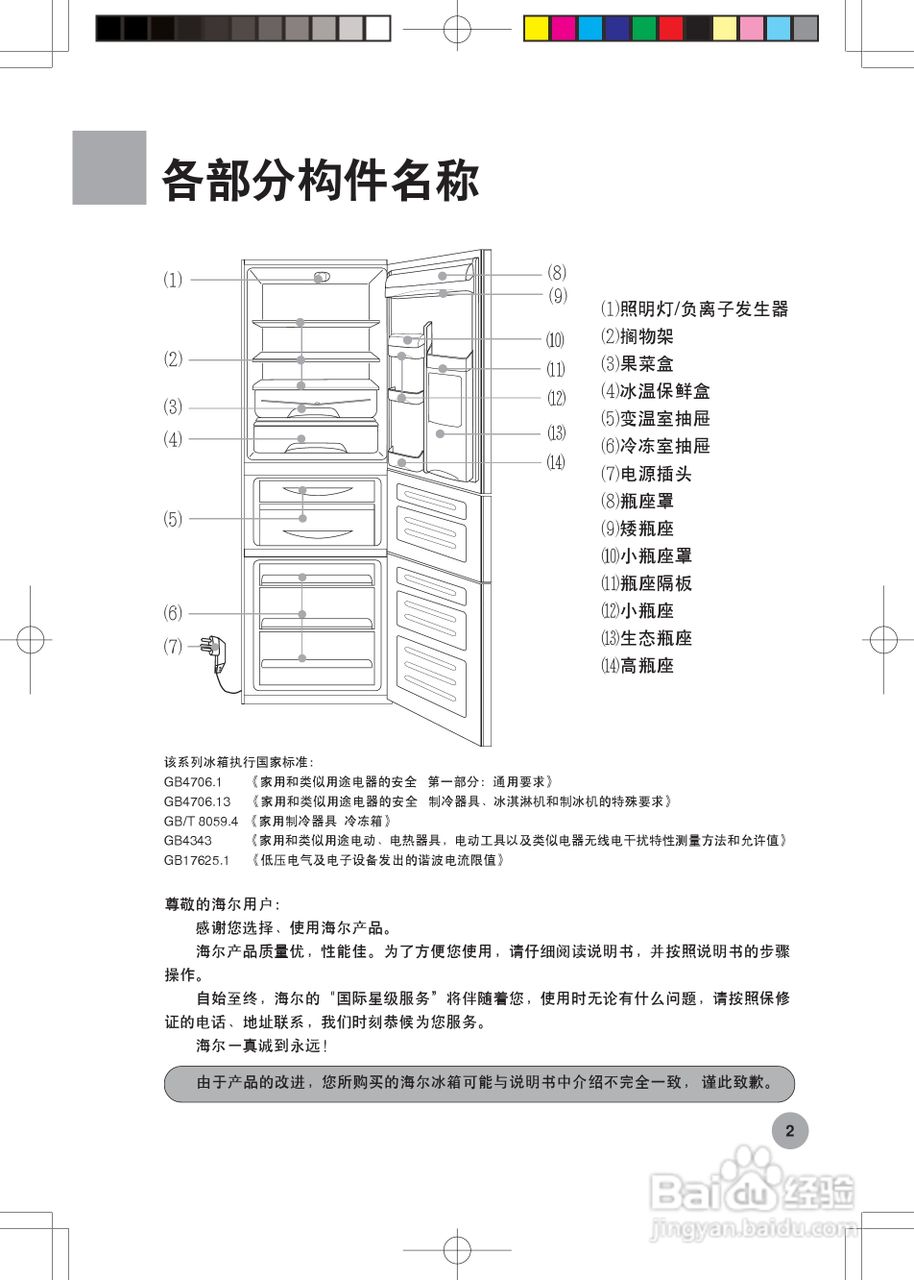 海尔冰箱BCD-272WBCS/YLA型说明书:[1]