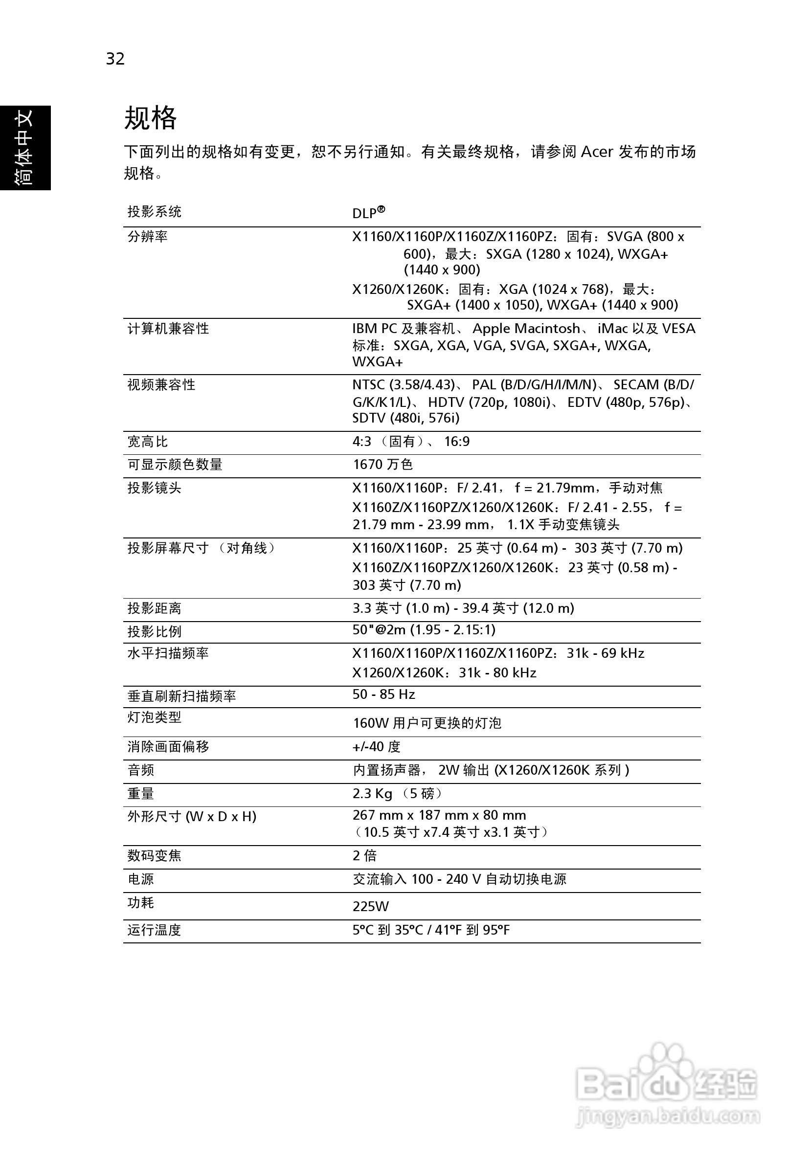Acer投影机X1260 X1260K说明书:[5]