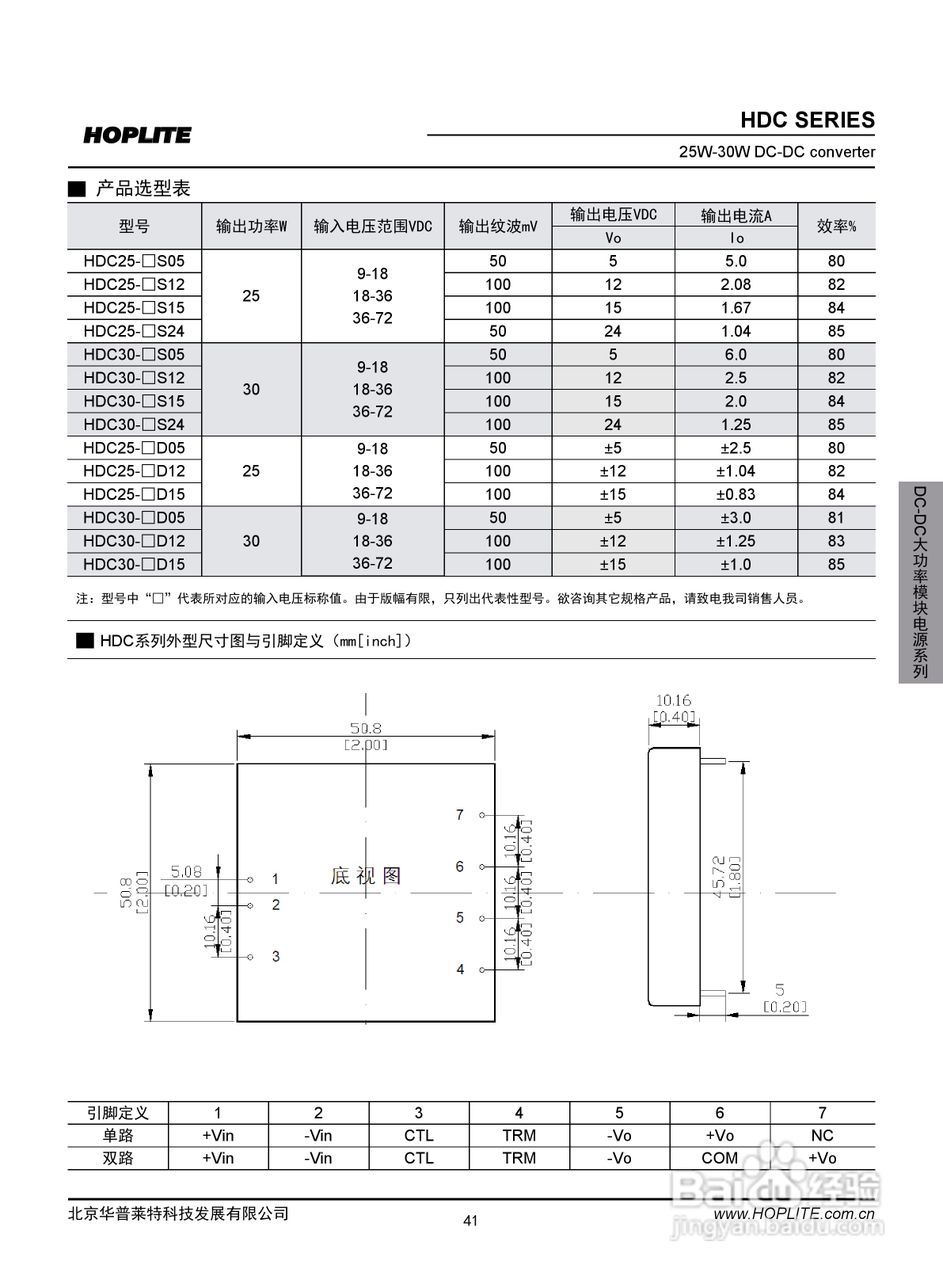 华普莱特HDC系列DC-DC电源模块产品说明书