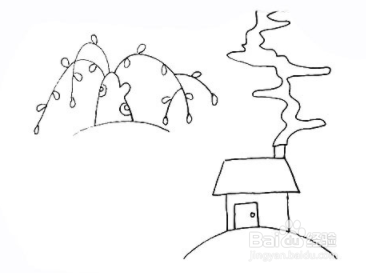 手绘简笔画之柳树景色的画法