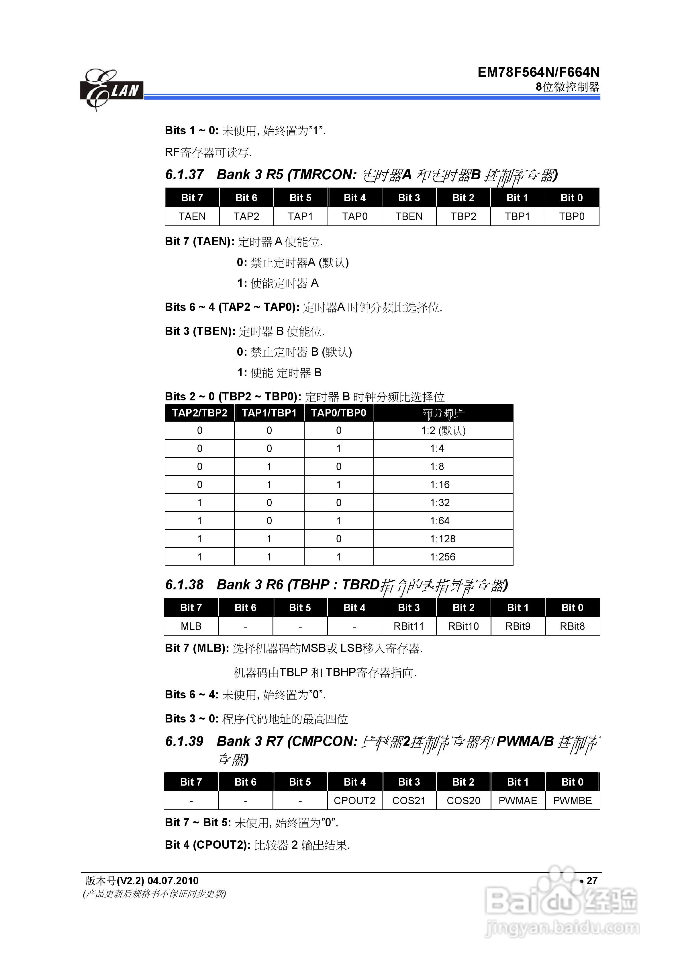 EM78F564N/F664N 8位微控制器说明书:[4]
