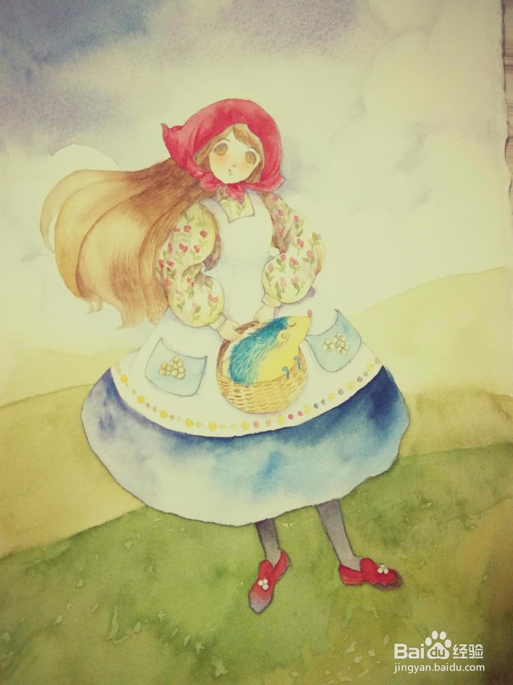 带背景的人物简单水彩画法过程