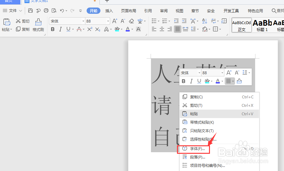 WPS文档中如何调整文字大小
