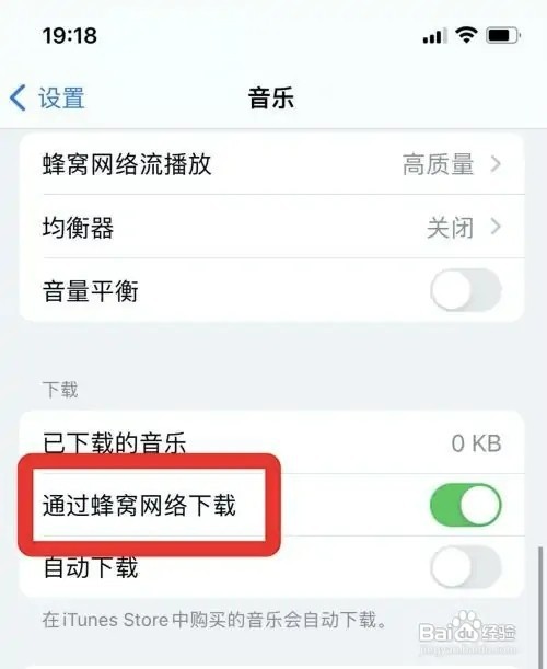 苹果怎样禁止使用蜂窝网络下载音乐